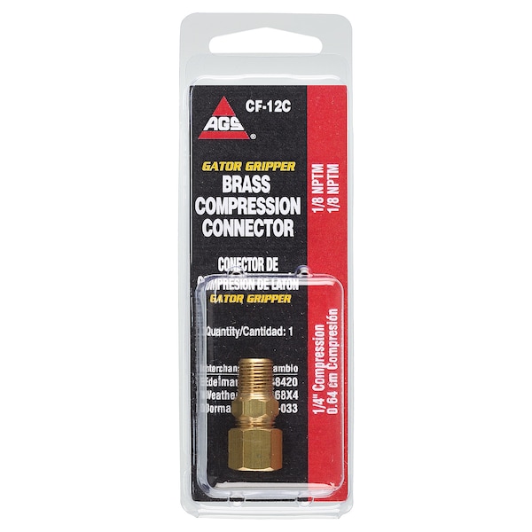 Ags Brass Compression Connector, 1/4 Tube, Male (1/8-27 NPT), 1/card CF-12C - main